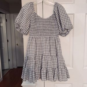 Hazel & Olive smocked grey & white dress S